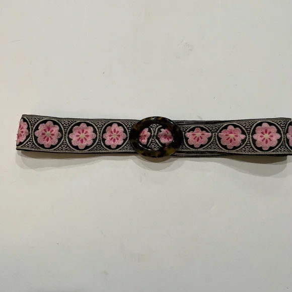 Hadley Pollet Pink & Blue‎ Reversible Fabric Belt with Tortoise Buckle Sz. M - Picture 2 of 7